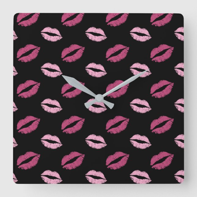 Pink Kisses Square Wall Clock (Front)