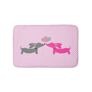 Pink Kissing Dachshunds Themed Bathroom Bath Mat