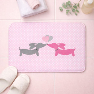 Pink Kissing Dachshunds Themed Bathroom Bath Mat