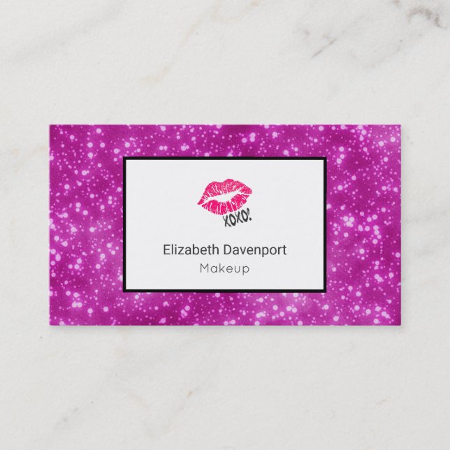 Pink Kissy Lips on Faux Pink Glitter Professional Business Card (Front)
