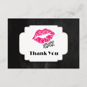 Pink Kissy Lips with xoxo! Gold on Black Thank You Card