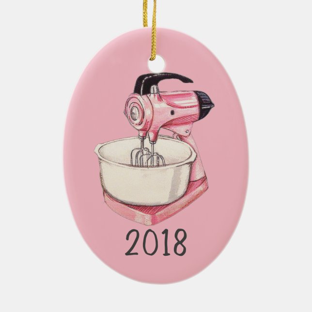 Pink Kitchen Mixer Keepsake Year Ceramic Tree Decoration (Back)