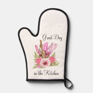 Pink Kitchen Utensils Flowers Oven Mitt Pot Holder