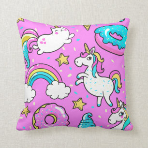 Pink Kitschy glittery funny unicorn and kitty Cushion