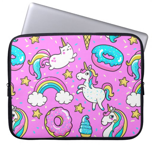 Image of Pink Kitschy glittery funny unicorn and kitty Laptop Sleeve