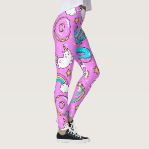 Pink Kitschy glittery funny unicorn and kitty Leggings
