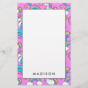 Pink Kitschy glittery funny unicorn and kitty Stationery