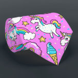 Pink Kitschy glittery funny unicorn and kitty Tie<br><div class="desc">Pink Kitschy glittery funny unicorn and kitty cartoon illustration on a bright pink background with rainbows,  ice creams and doughnuts</div>