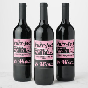 Pink Kitten Bachelorette Party Wine Label