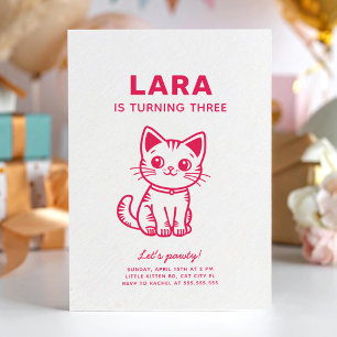 Pink kitten birthday party invite