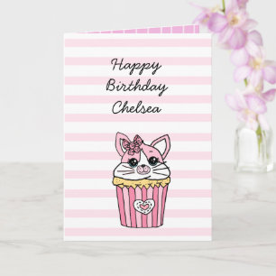 Pink Kitten Cupcake Girl's Birthday Card