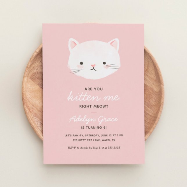 Pink Kitten Girl Birthday Invitation (Creator Uploaded)