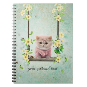 Pink Kitten Swinging Flower Vine Notebook