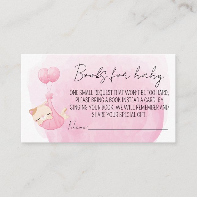 Pink kitty book request for baby girl Shower Enclosure Card (Front)