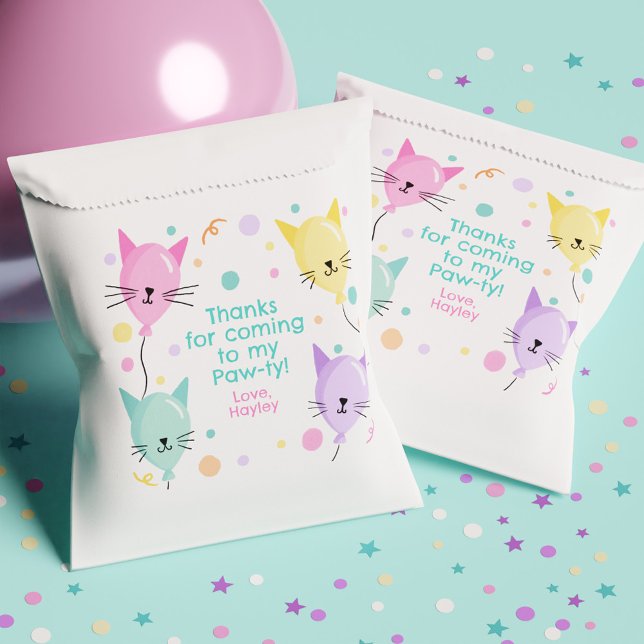 Pink Kitty Cat Balloons Kitten Party Girl Birthday Favour Bags (Pink Kitty Cat Balloons Kitten Party Girl Birthday Favor Bag)