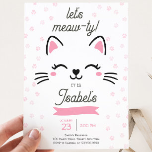 Pink Kitty Cat Birthday Invitation