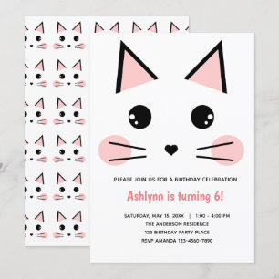Pink Kitty Cat Birthday Invitation
