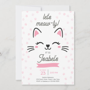 Pink Kitty Cat Birthday Invitation