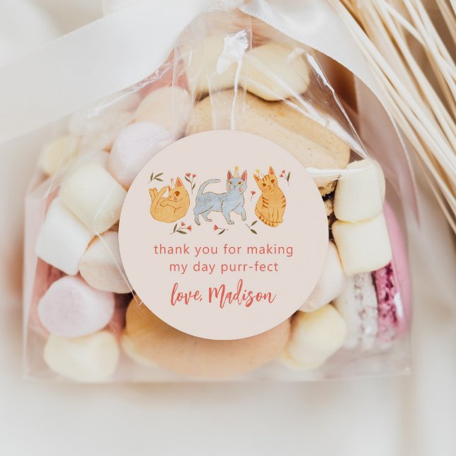 Pink Kitty Cat Birthday Party Favour Classic Round Sticker (Creator Uploaded)