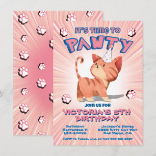 Pink Kitty Cat Birthday Pawty Party Invitation