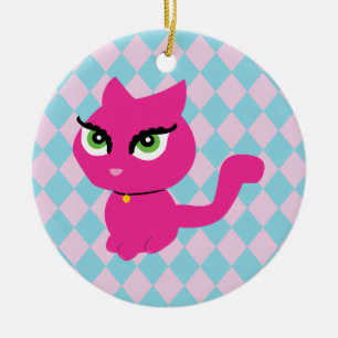 Pink Kitty Cat Ceramic Tree Decoration