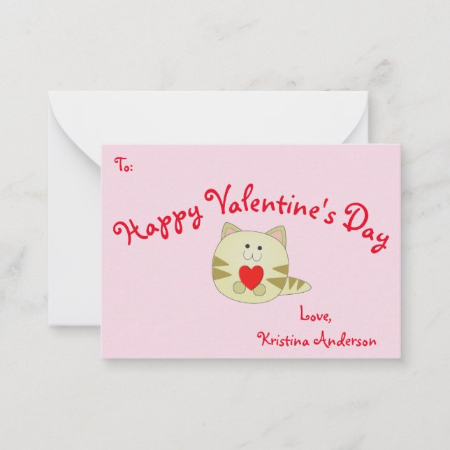 Pink Kitty Love Valentine's Day Business Card Size (Front)