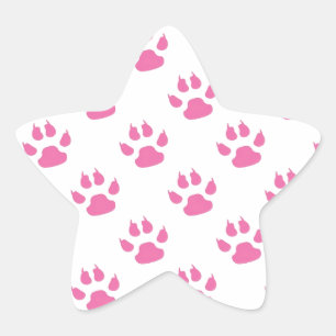 Pink kitty paw print patter star sticker
