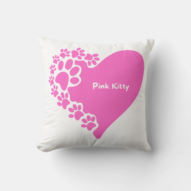 Pink Kitty paws heart pillow for cat lover women (Front)