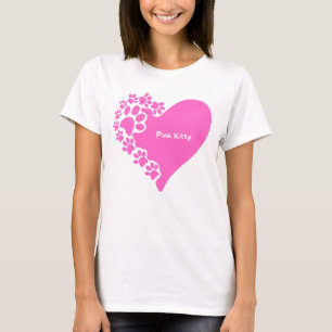 Pink Kitty paws heart t-shirt for cat lover women