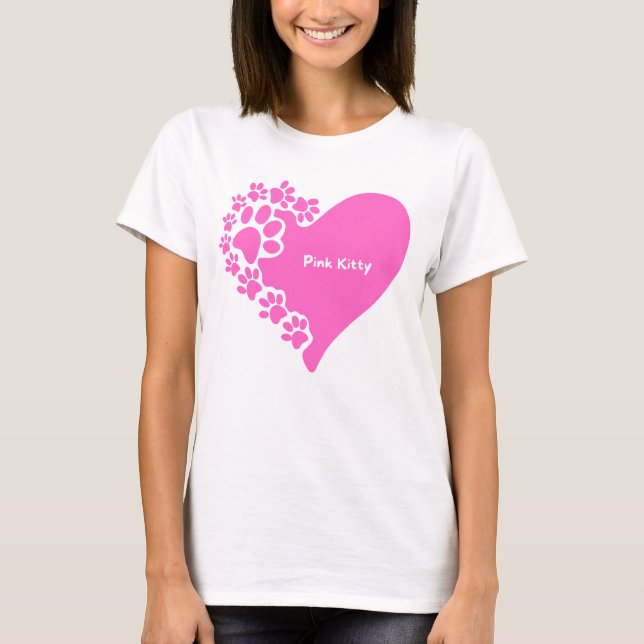 Pink Kitty paws heart t-shirt for cat lover women (Front)