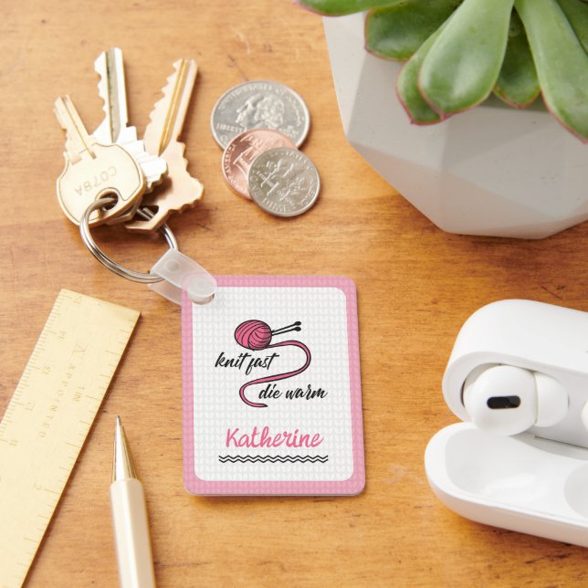 Pink Knit Fast, Die Warm Key Ring (Desk)