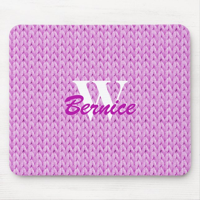 Pink Knitted Texture Mouse Pad with Monogram (Front)