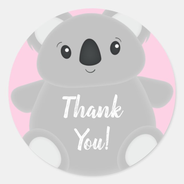 Pink Koala Bear Baby Shower Classic Round Sticker (Front)