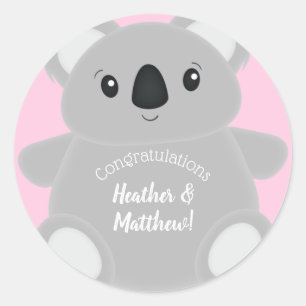 Pink Koala Bear Baby Shower Classic Round Sticker