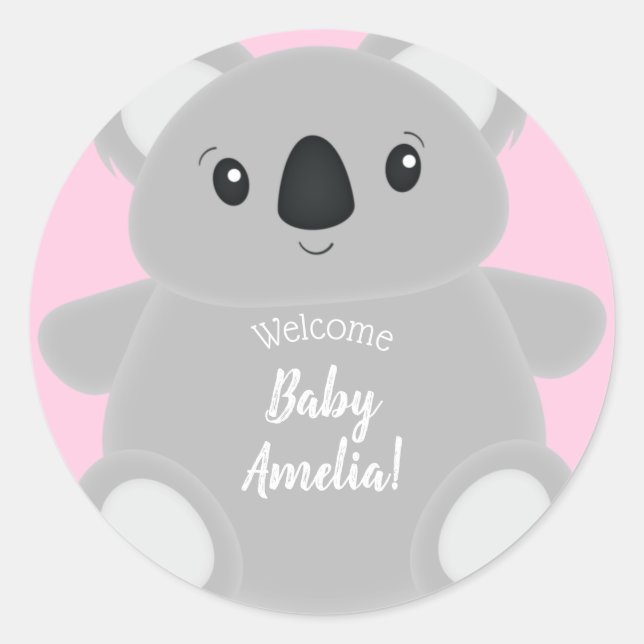 Pink Koala Bear Baby Shower Classic Round Sticker (Front)