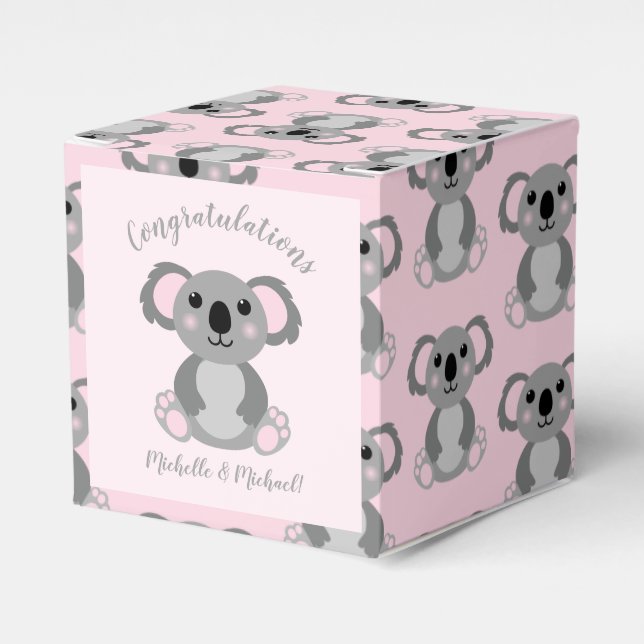 Pink Koala Bear Baby Shower Favour Box (Front Side)
