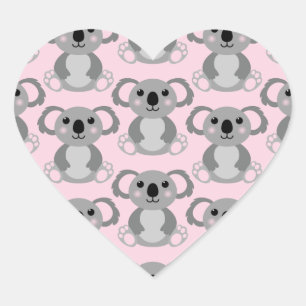 Pink Koala Bear Baby Shower Heart Sticker