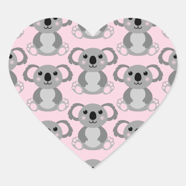 Pink Koala Bear Baby Shower Heart Sticker (Front)