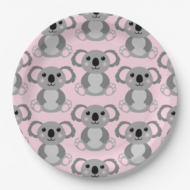 Pink Koala Bear Baby Shower Paper Plate (Front)
