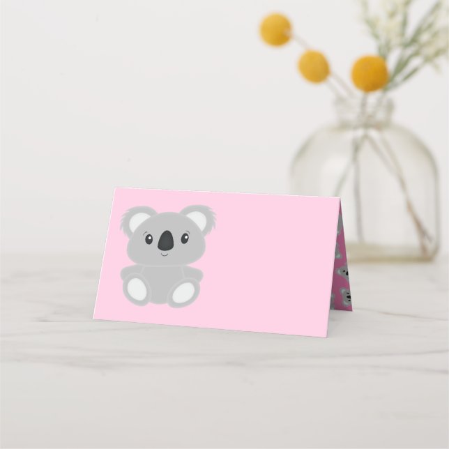 Pink Koala Bear Baby Shower Place Card (Front)