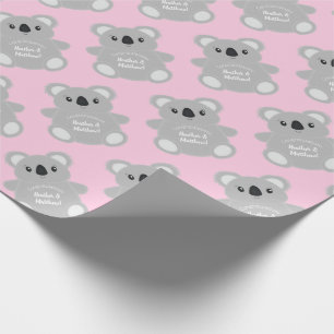 Pink Koala Bear Baby Shower Wrapping Paper