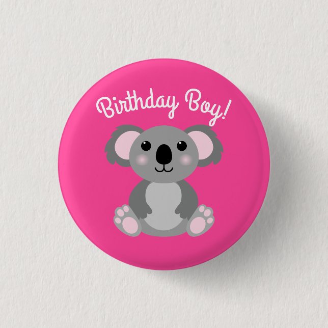 Pink Koala Bear Birthday Party 3 Cm Round Badge (Front)