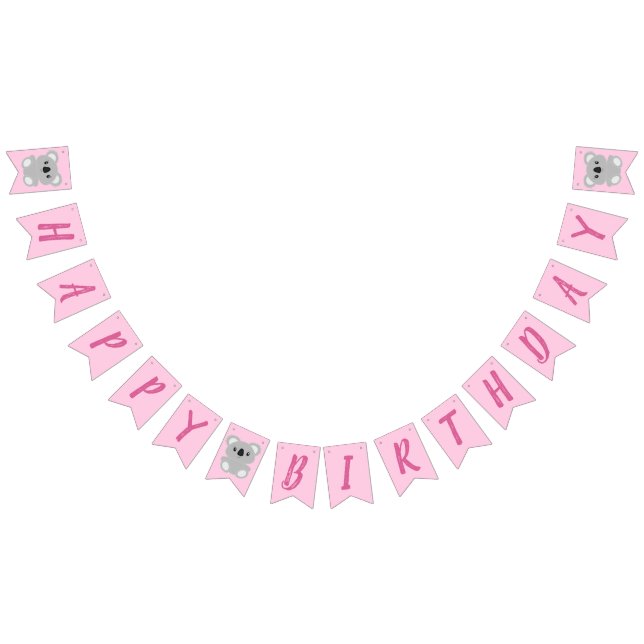 Pink Koala Bear Birthday Party Bunting (All)