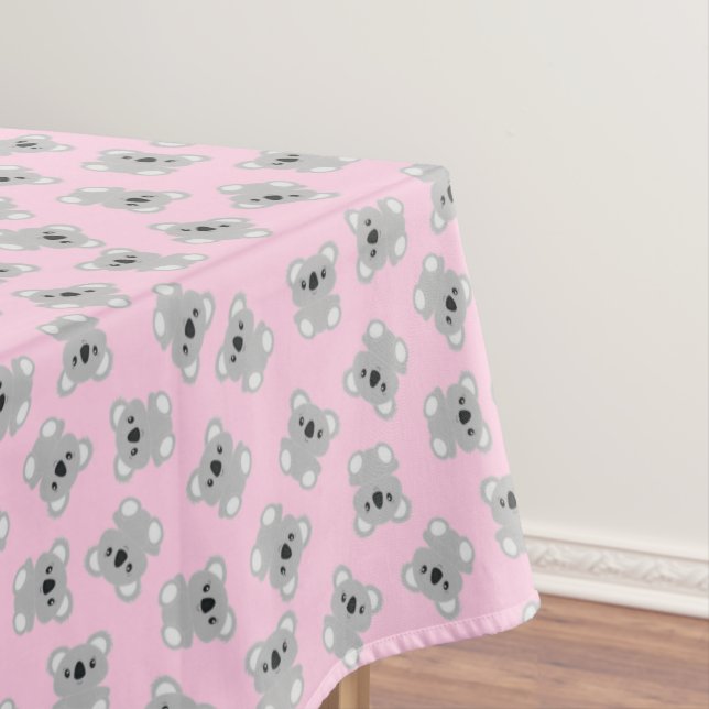 Pink Koala Bear Birthday Party Tablecloth (In Situ)