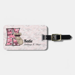 Pink Koala Bear in Fuax Camouflage for Girls Luggage Tag