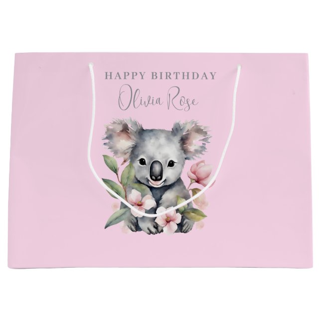 Pink Koala Girls Birthday Gift Bag (Front)