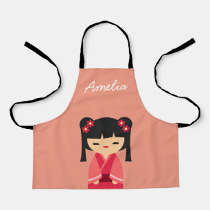 Pink Kokeshi Japanese dolls Apron