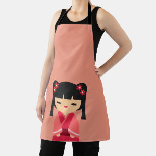Pink Kokeshi Japanese dolls Apron
