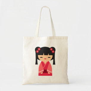 Pink Kokeshi Japanese dolls Tote Bag