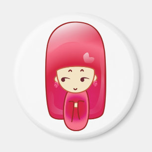 Pink kokeshi magnet